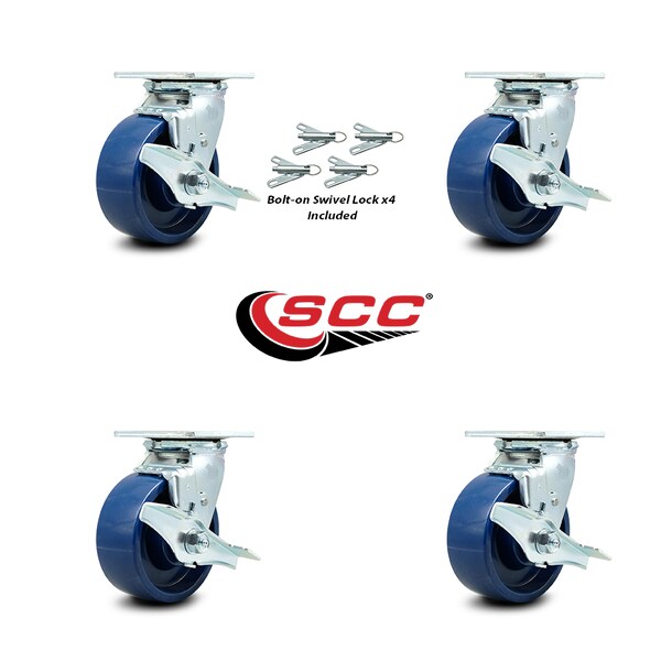 5 Inch Solid Polyurethane Caster Set with Ball Bearing and Brake/Swivel Lock SCC